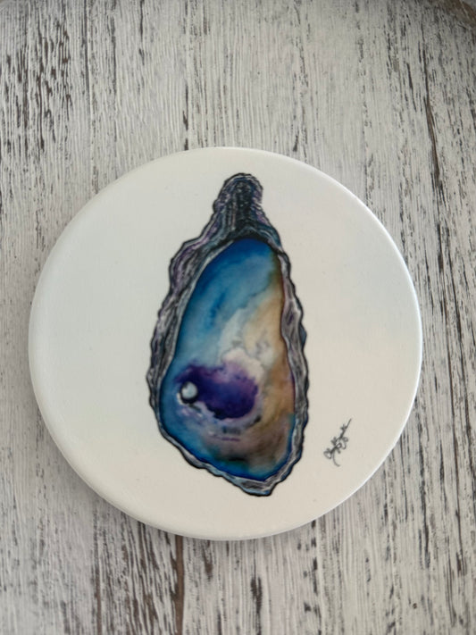 Pearl Oyster Round Coaster by Cheryl Zapata Art
