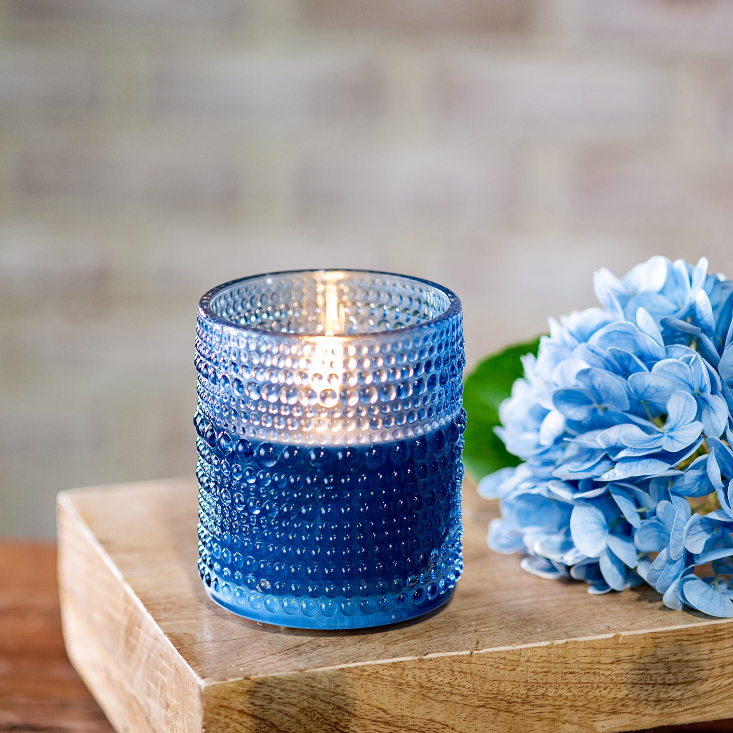 4" LED Blue Beaded Glass Jar Candle