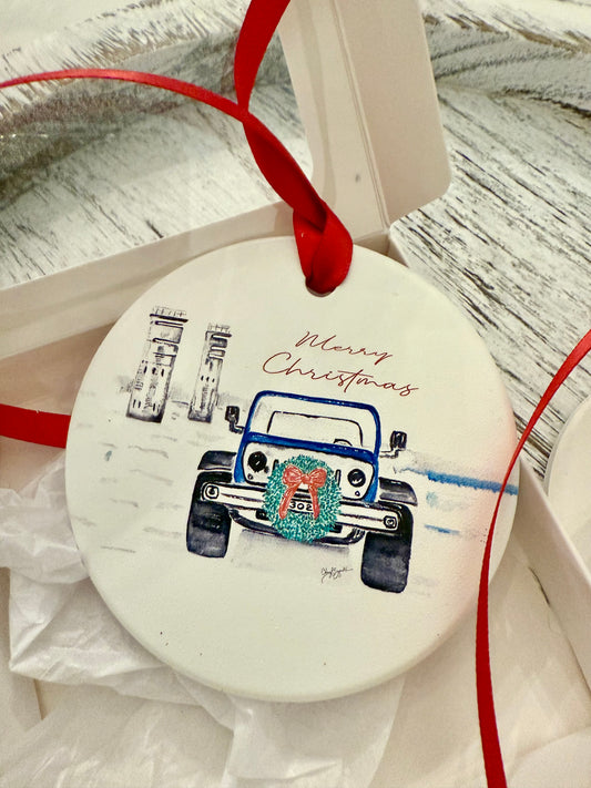 Wreath Jeep Towers Ornament