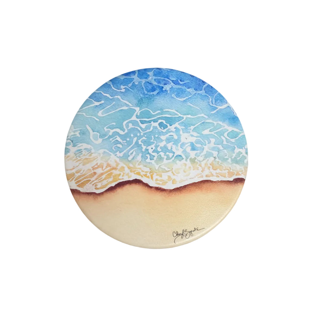 Shoreline Round Ceramic Coaster by Cheryl Zapata Art