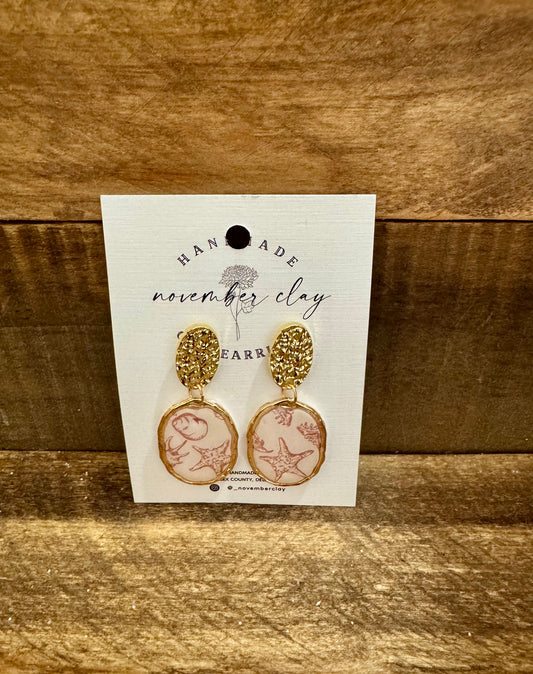 2 Tier Seashell Print Oval w/Resin Top Coat