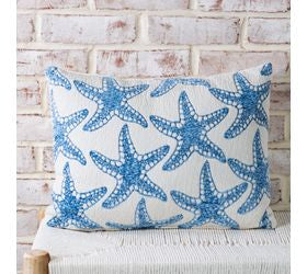 14"x20" White & Blue Starfish Pillow