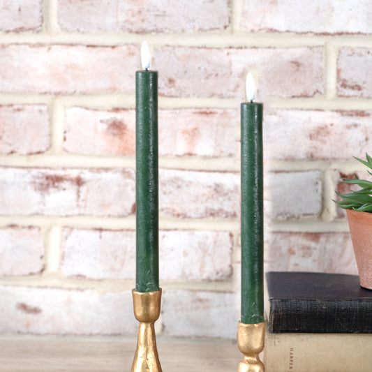 2 Piece Green LED Taper Candle Set