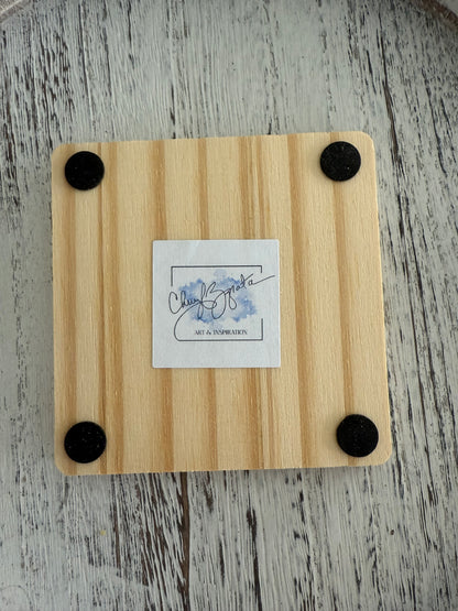 Diva Mermaid Wooden Coaster by Cheryl Zapata Art