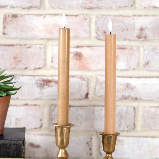 2 Piece Caramel LED Taper Candle Set
