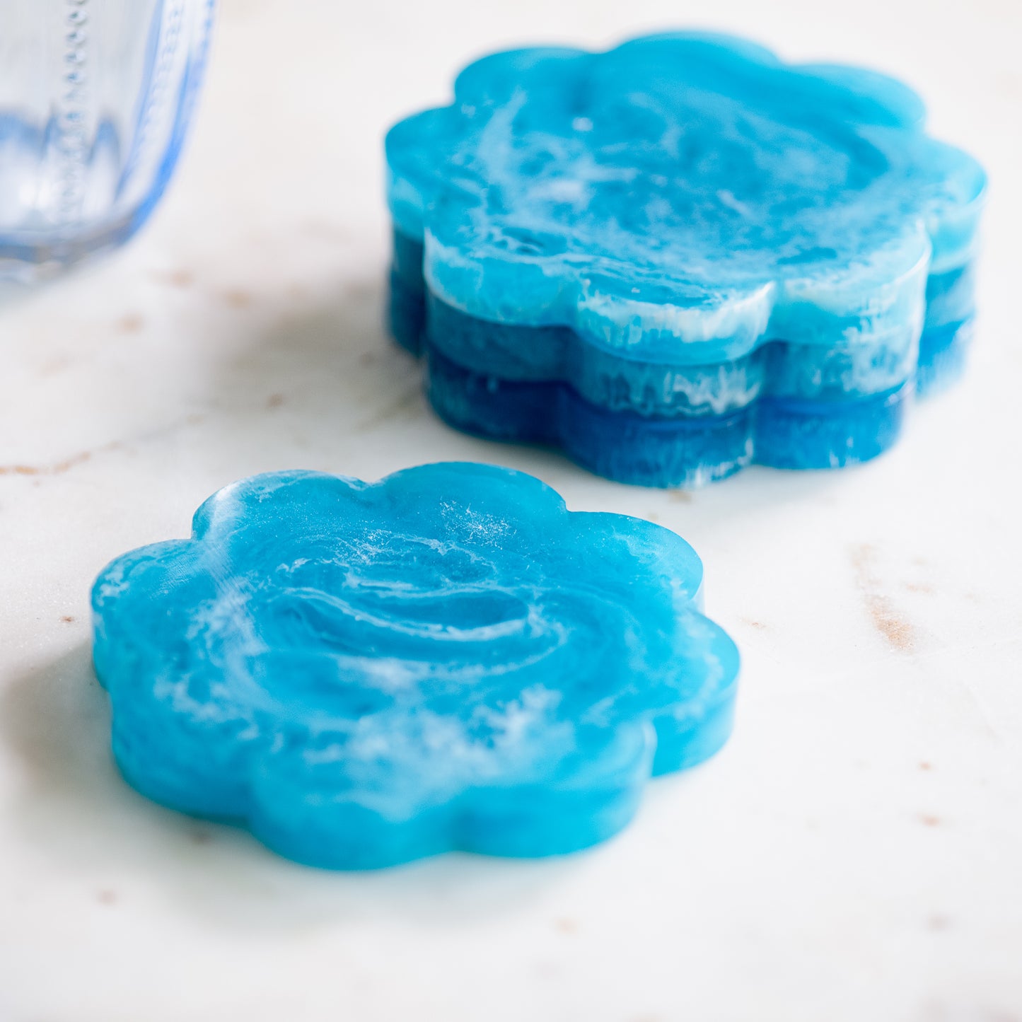 S/4 Blue Resin Coasters