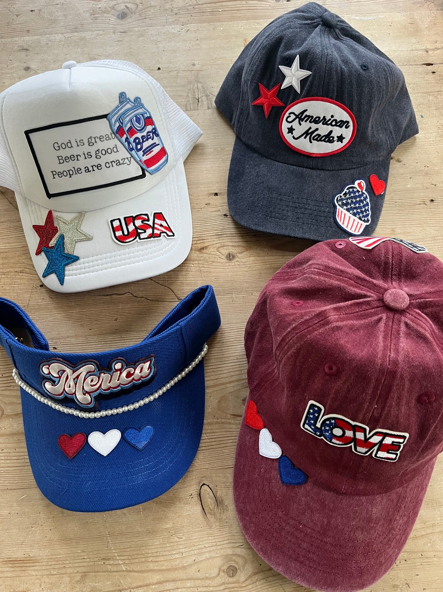 🎆 Red, White & Blue Create Your Own Trucker Hat or Visor Class Thursday 6/19 @ 11