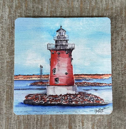 Lewes Lighthouse Wooden Coaster by Cheryl Zapata Art