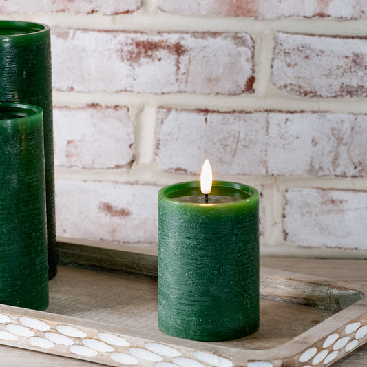 4" GREEN LED PILLAR CANDLE w/Timer