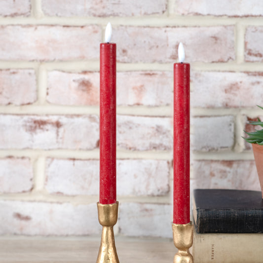 2 Piece Red LED Taper Candle Set