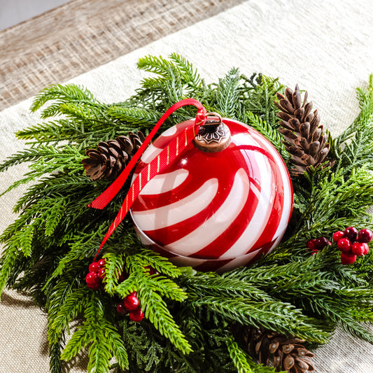 4.5" PEPPERMINT BALL GLASS CANDLE