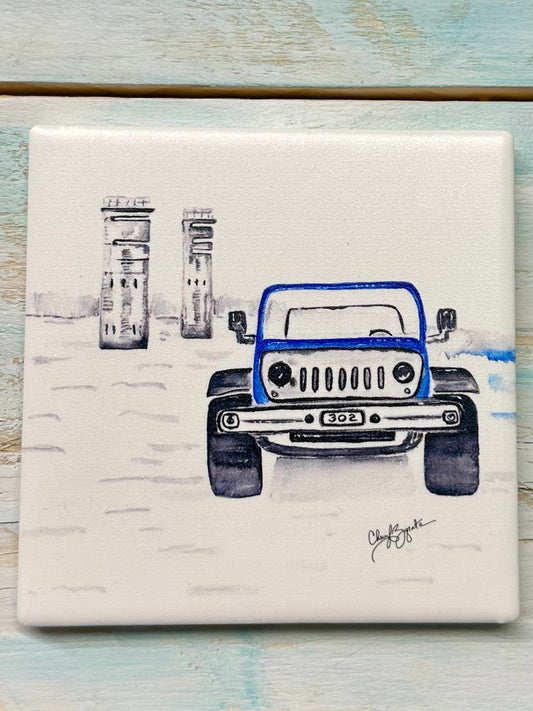 Jeep Towers Square Ceramic Coaster by Cheryl Zapata Art
