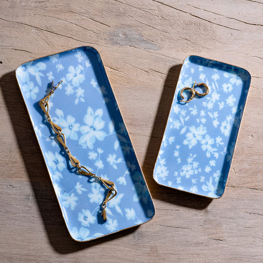 Blue Floral Rectangular  Tray