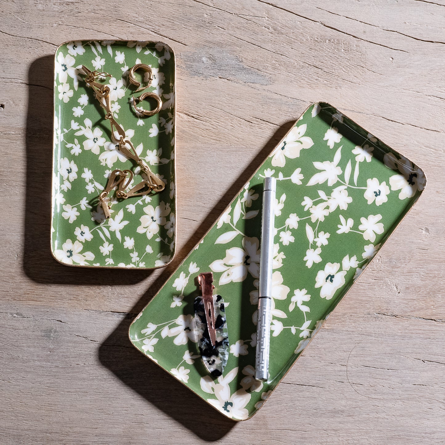 Green Floral Rectangular Tray