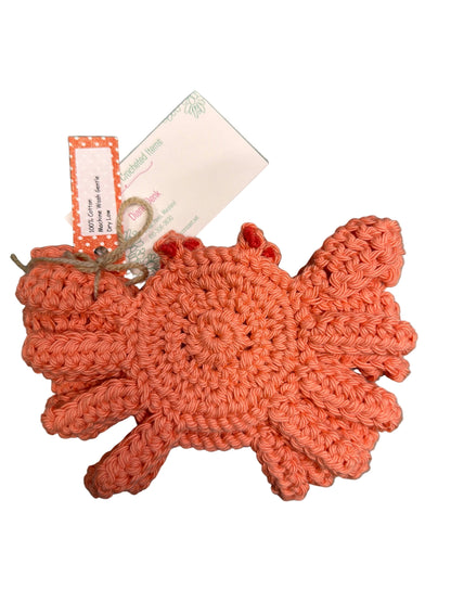 Hand Crocheted Set Of 4 Crab Coasters