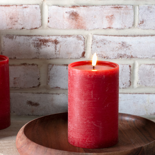 6" RED WIDE LED PILLAR CANDLE w/Timer