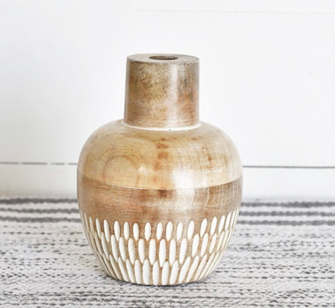6" Carved Wood Bud Vase