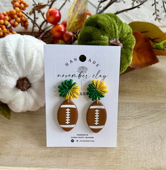 Green & Gold Pom Pom & Football Dangle