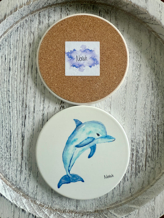 Dolphin Round Ceramic Coaster by Norah Marie