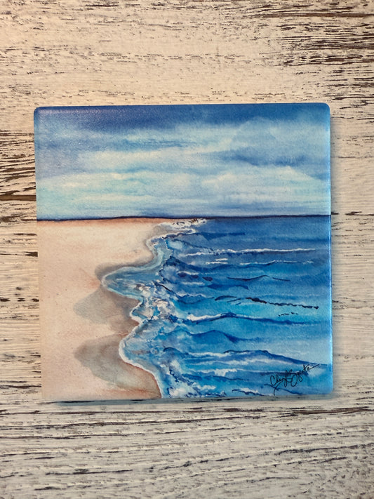 Coastal Drift Square Ceramic Coaster by Cheryl Zapata Art