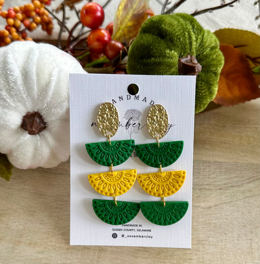 Green & Gold Boho Half Circles w/Gold Oval Post