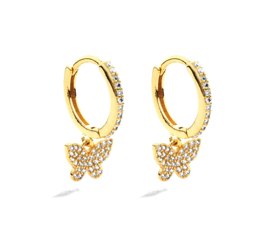 Gold Butterfly Pave Huggie Earrings