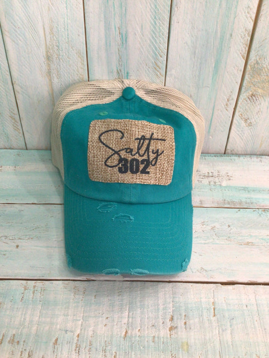 Teal Salty 302 Hat w/Burlap Patch