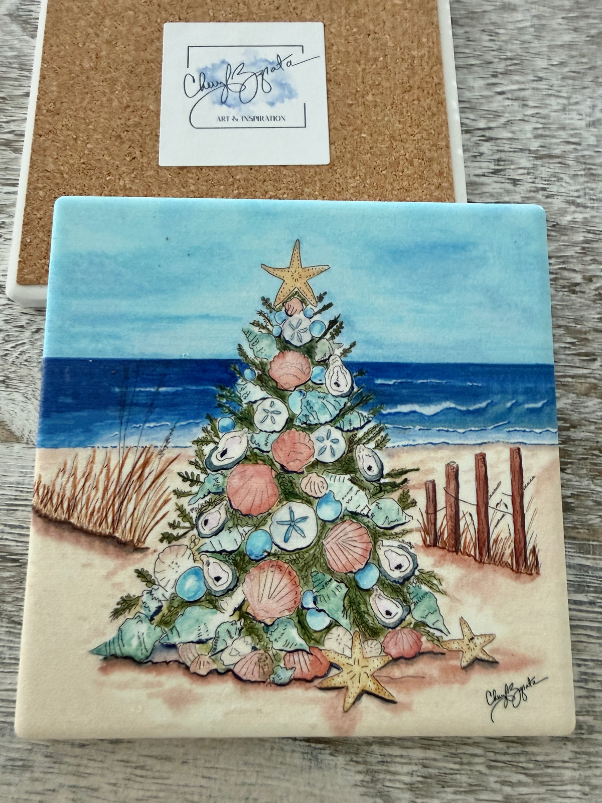Square 4x4 Shell Tree Coaster, Art by Cheryl Zapata