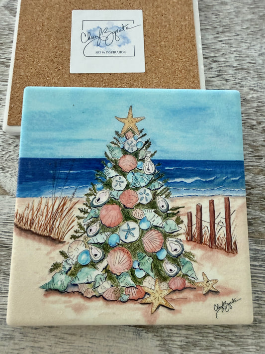 Square 4x4 Shell Tree Coaster, Art by Cheryl Zapata