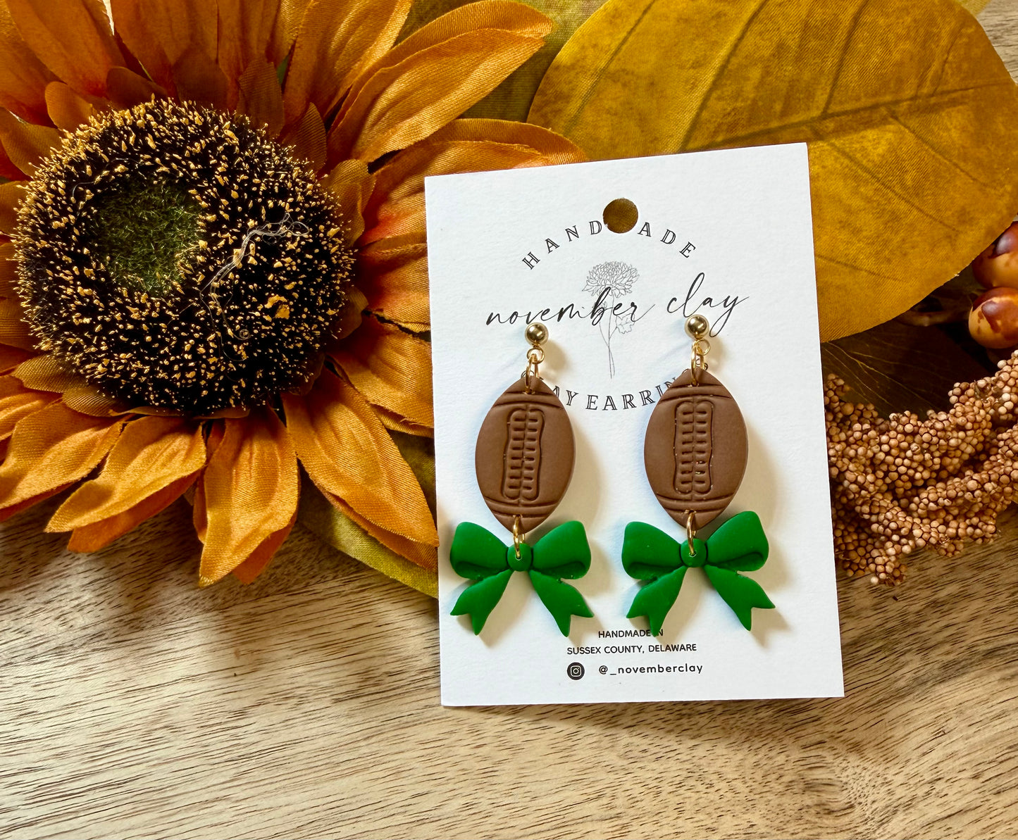Football w/Green Bow Dangle