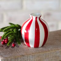 4" Red/Wht Stripe Dolomite Vase