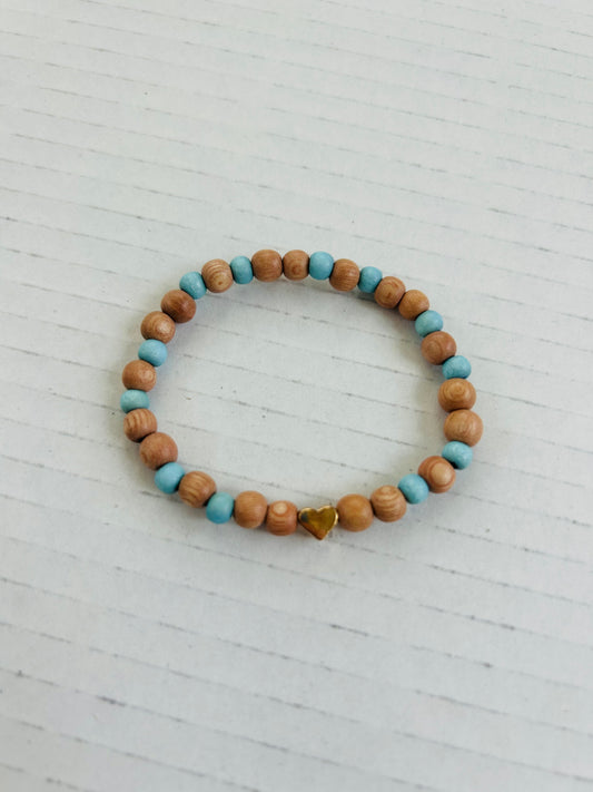 Brown & Blue Bracelet With Gold Heart