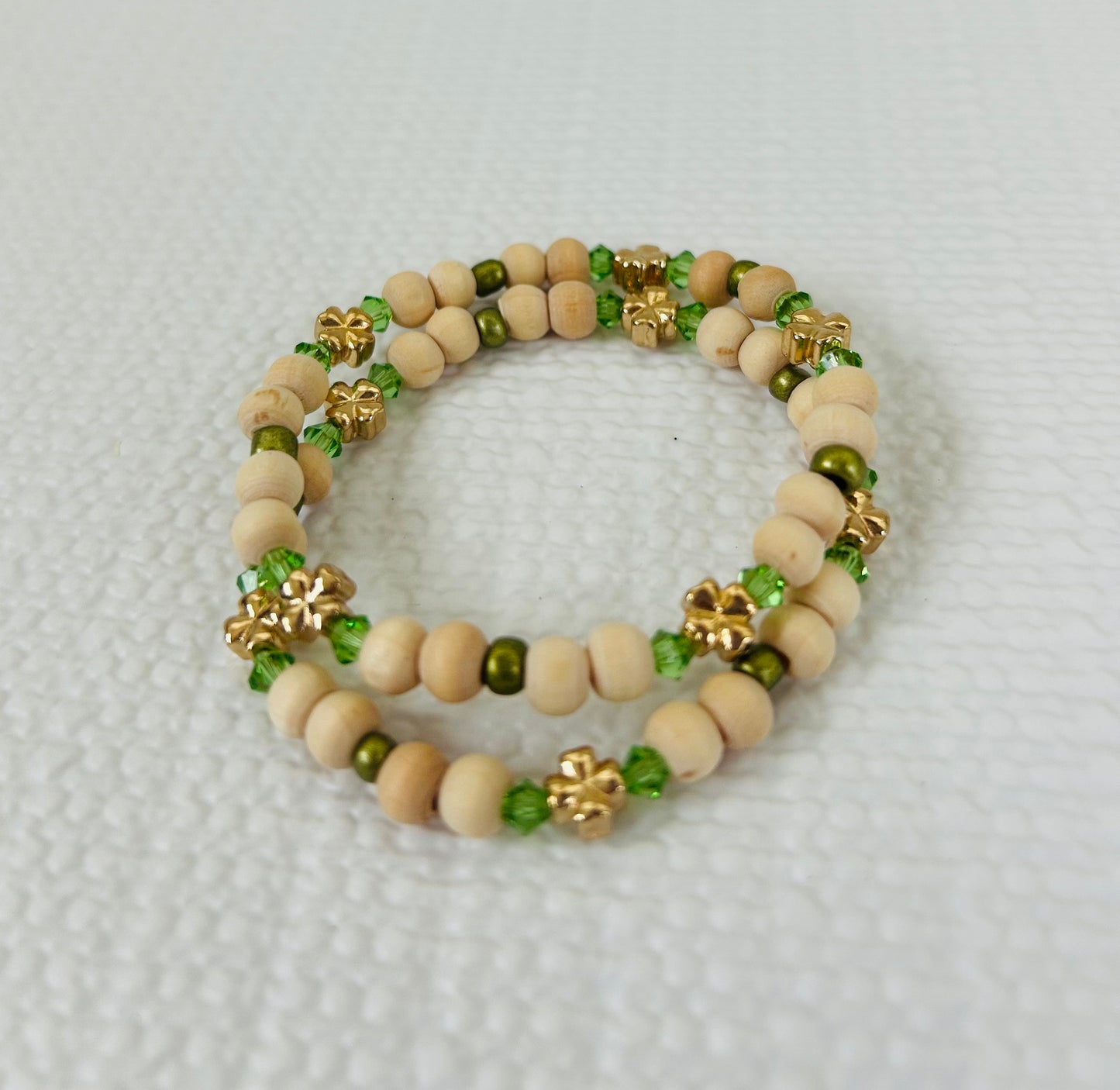 Green & Gold Shamrock Bead Bracelet