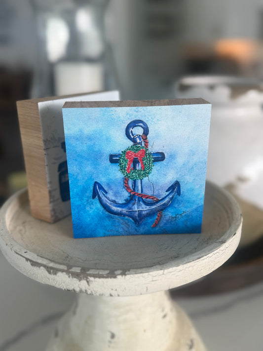 Wreath Anchor 4x4 Wood Block