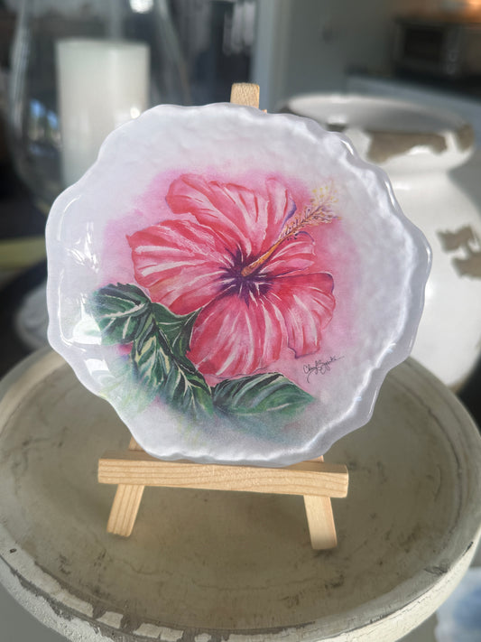 Pink Hibiscus 5" Trinket Dish from C.Zapata Art