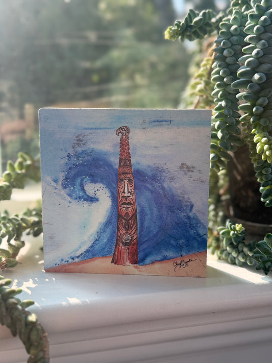 Chief Little Owl, BB Totem Pole 4x4 Wood Block