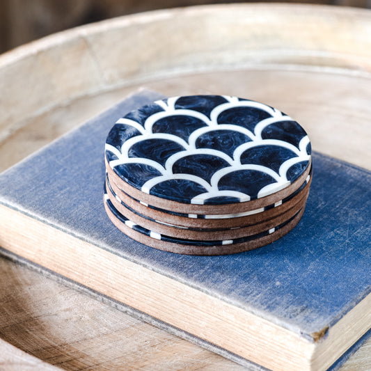 S/4 Blue Scallop Coasters