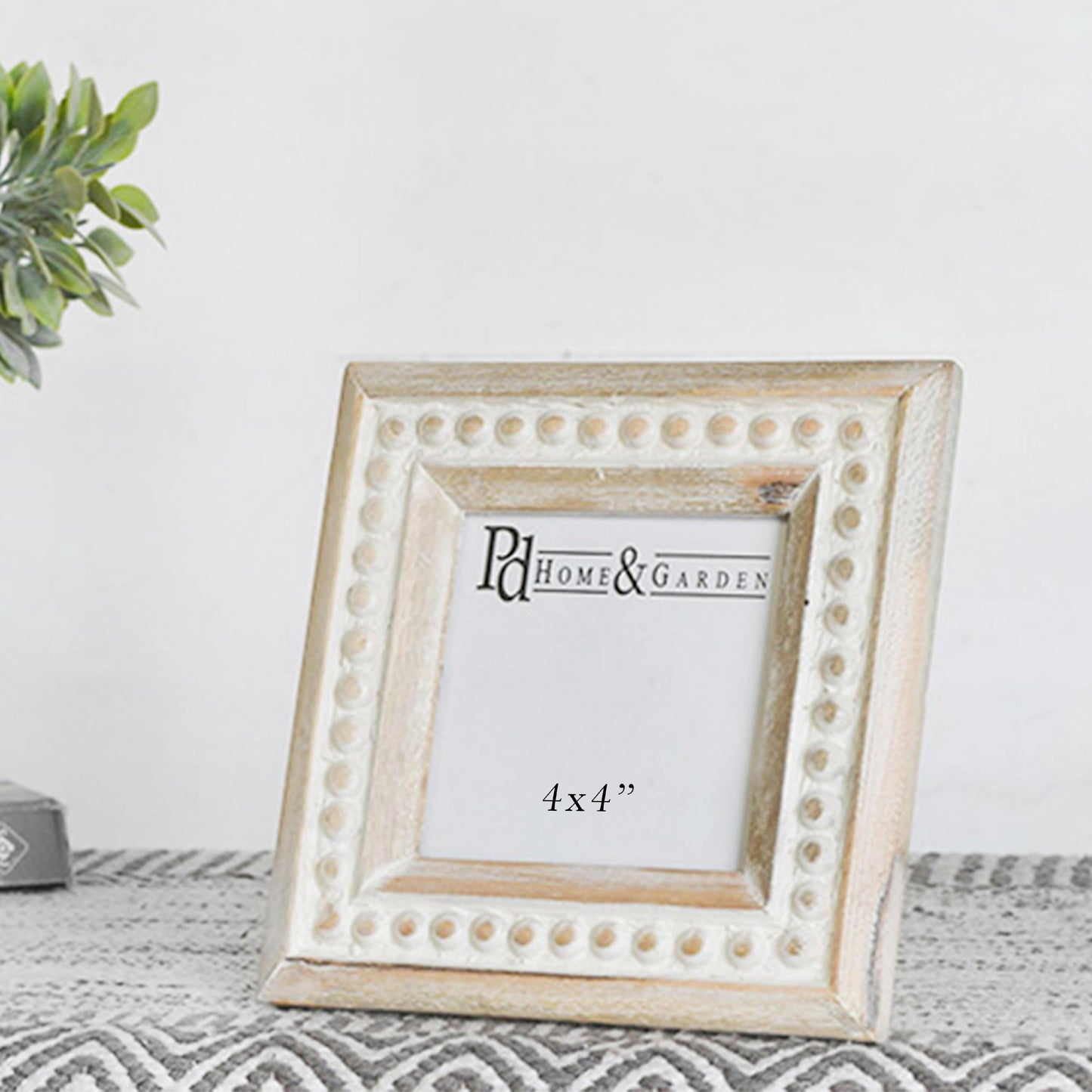 7.78" Distressed White Beaded Photo Frame