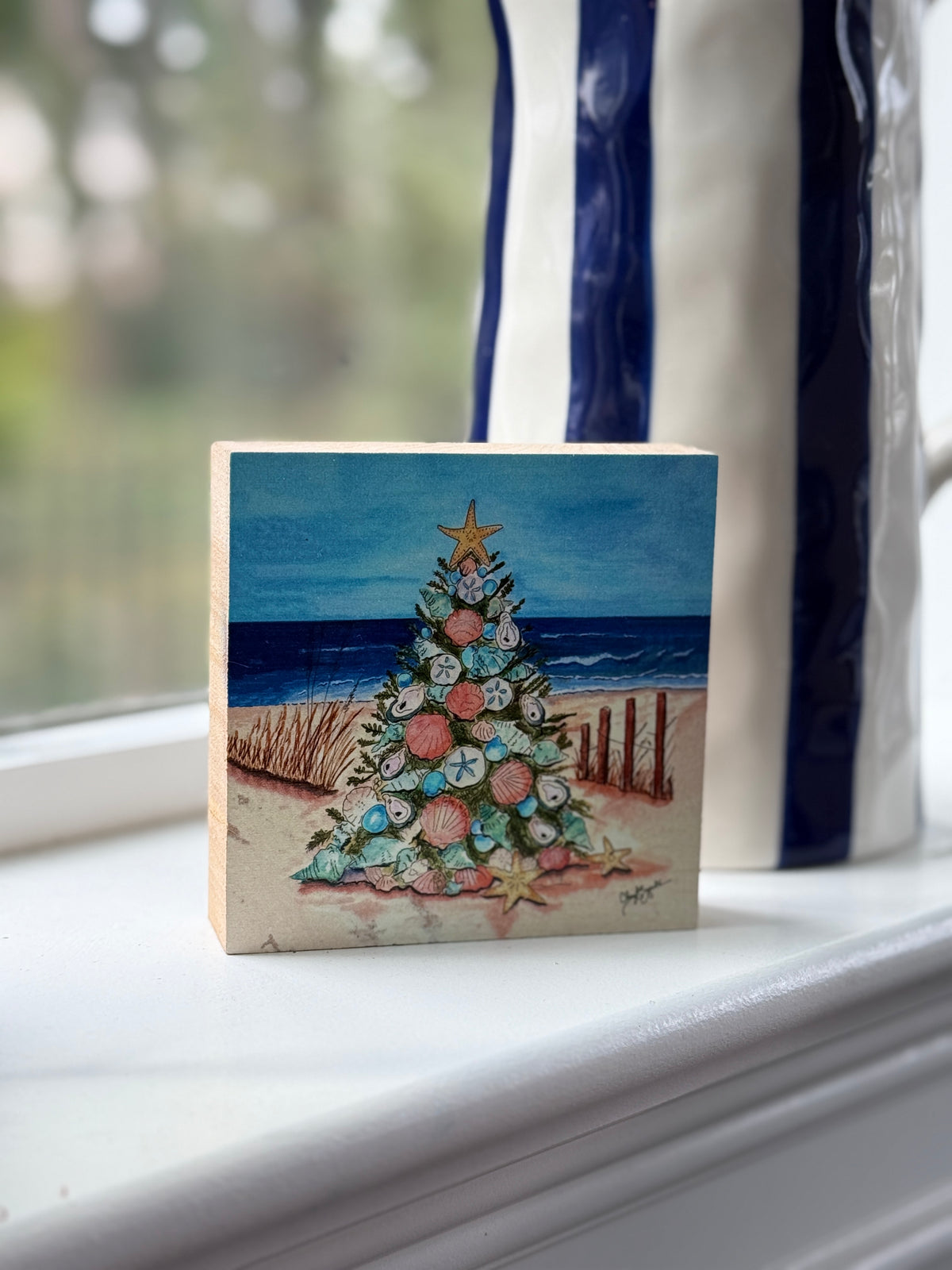 4x4 Christmas Shell Tree Wood Block