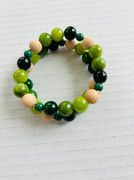 Chunky Greens/Natural Bead Bracelet