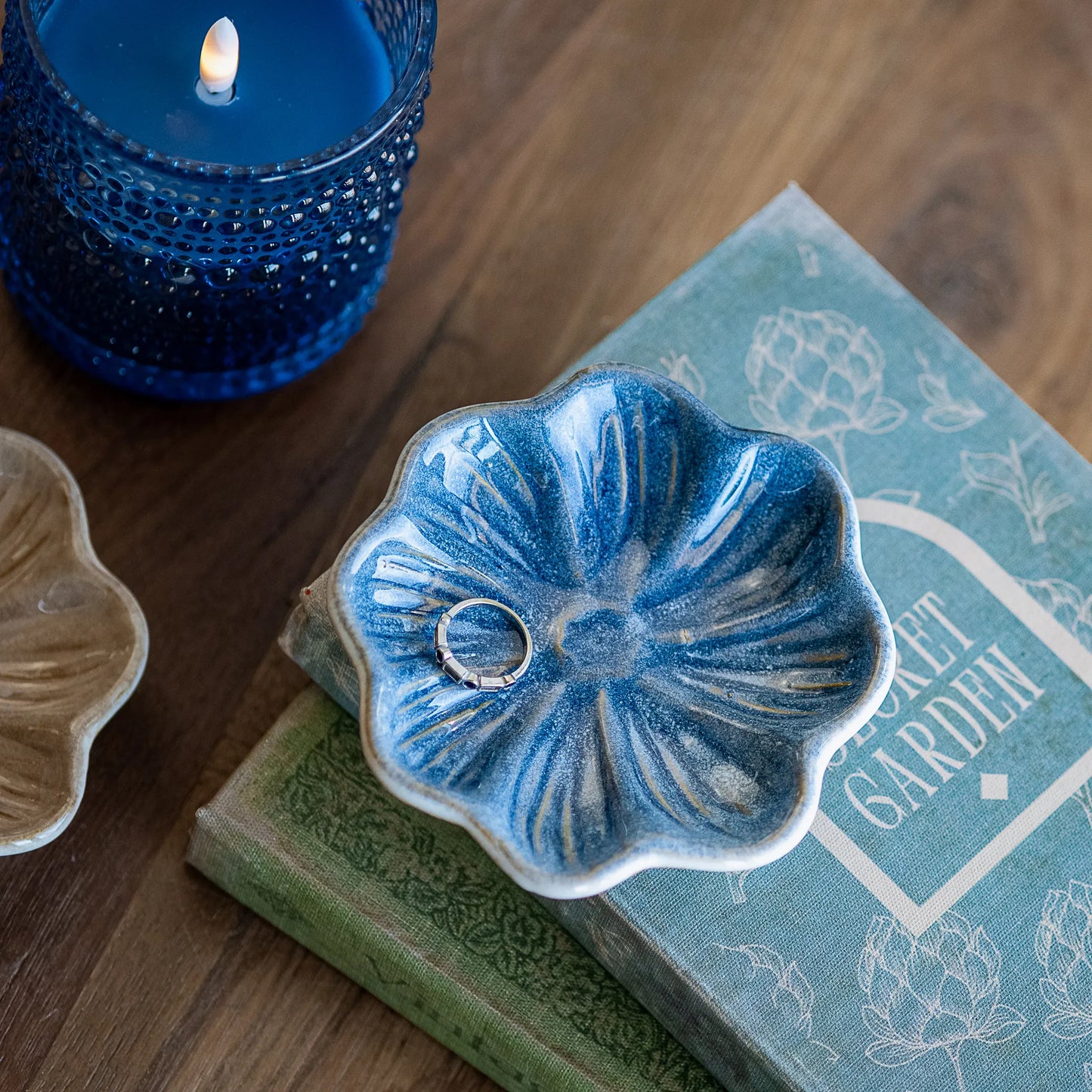 Turquoise Blue Floral Pattern Dish