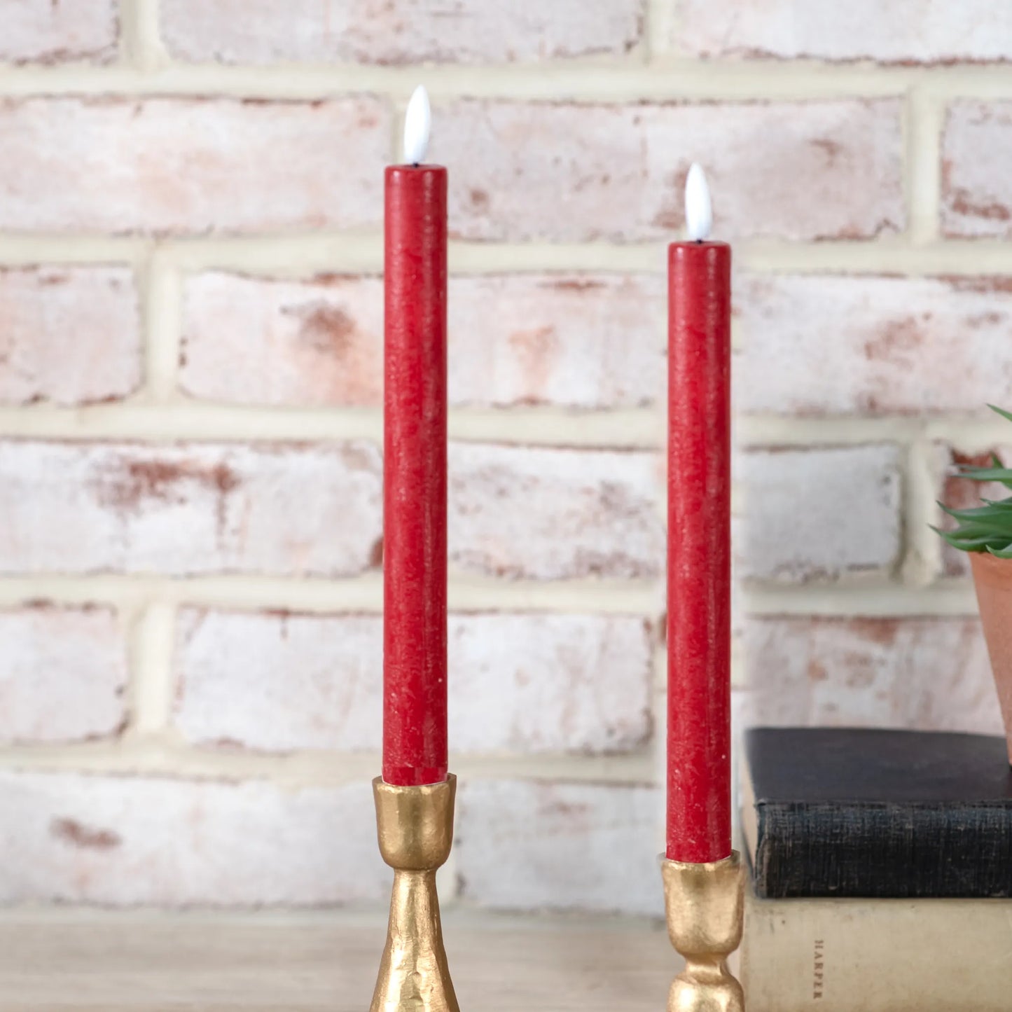 2 Piece Red LED Taper Candle Set