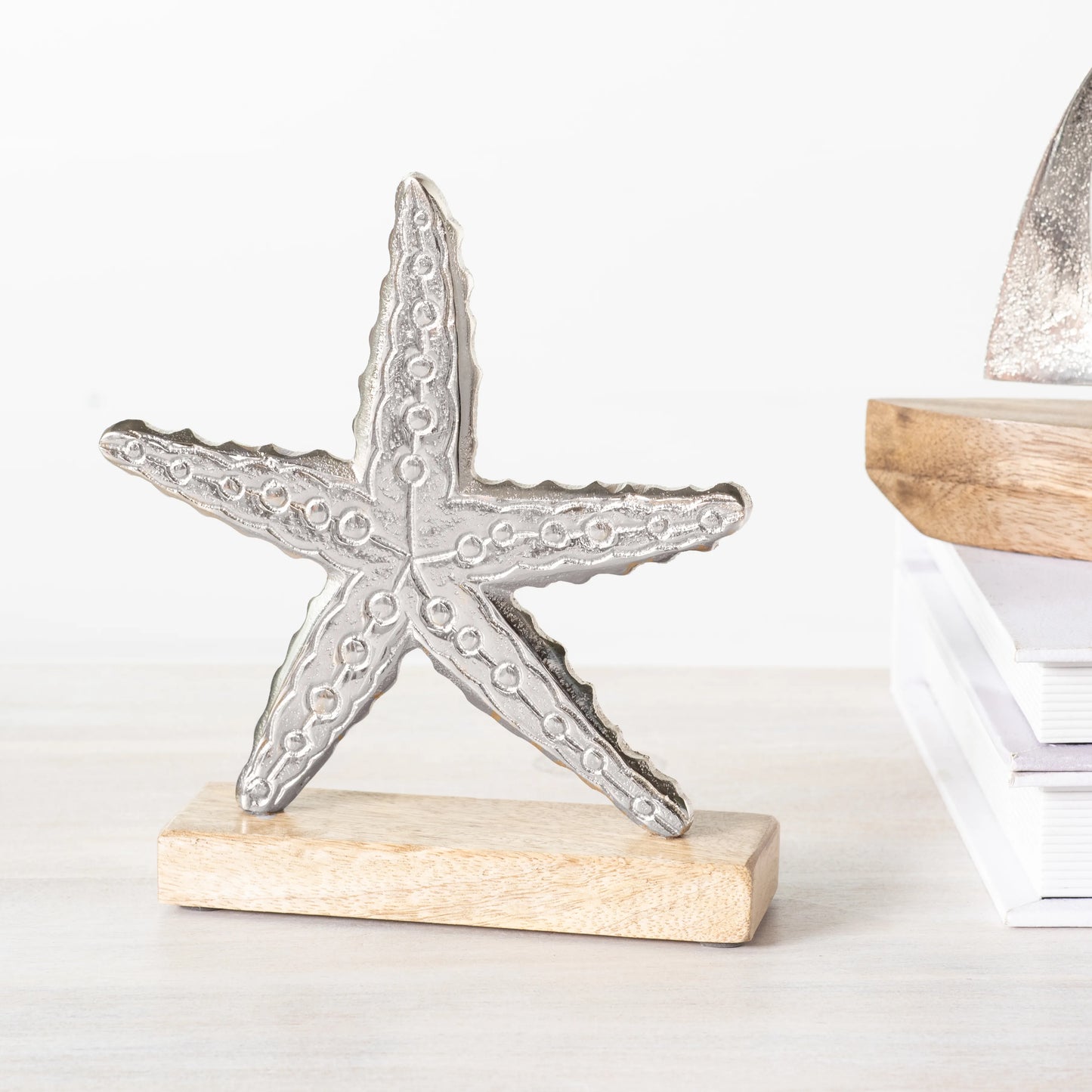 5"  Silver Starfish on Wood Base