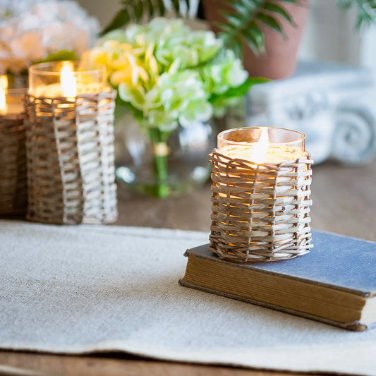 4" LED GLASS/WICKER CANDLE