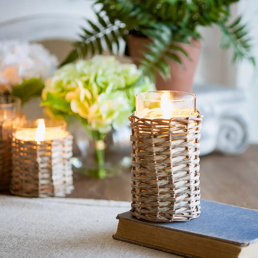 6" LED GLASS/WICKER CANDLE