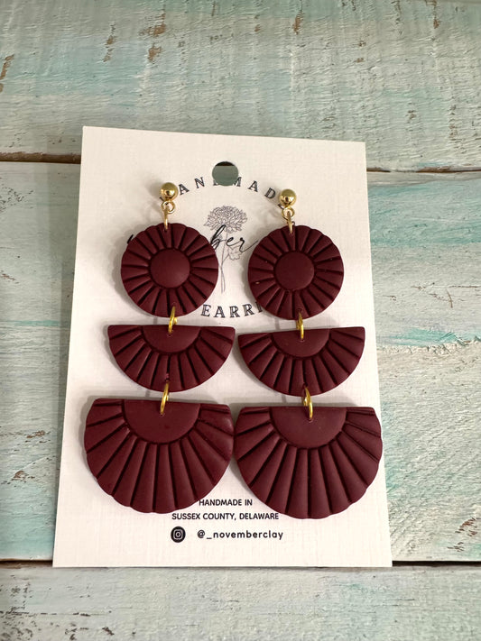 Burgundy Boho Circle & Half Circles 3 Tier Dangle