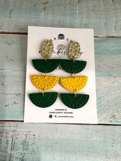 Green & Gold Boho Half Circles w/Gold Oval Post