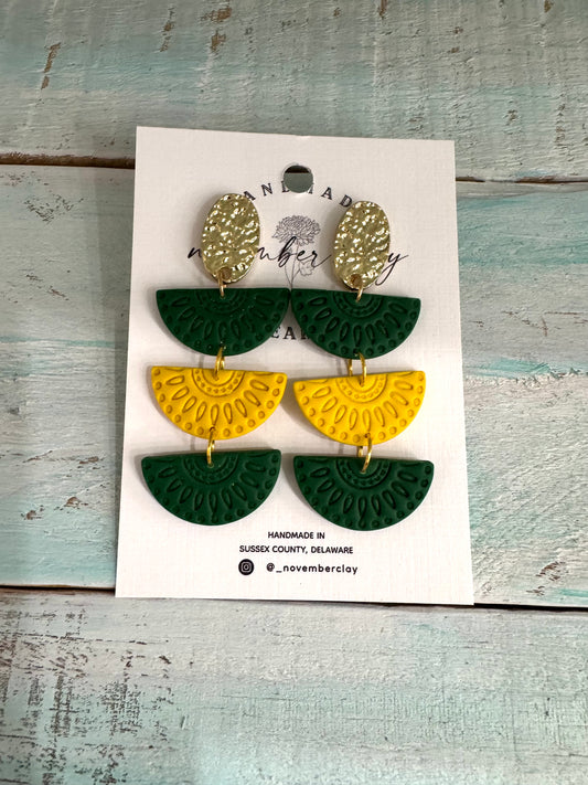 Green & Gold Boho Half Circles w/Gold Oval Post