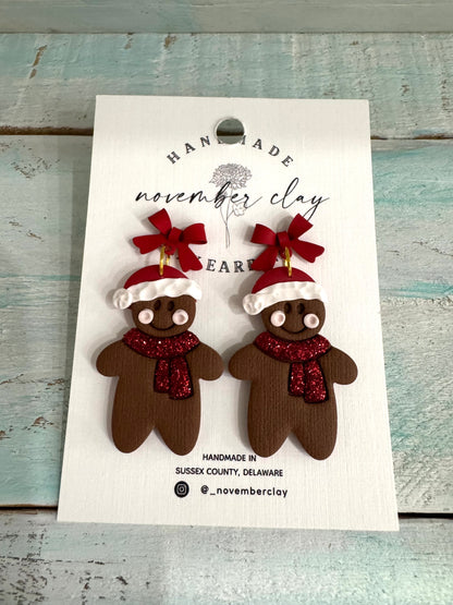 Gingerbread Man w/Red Bow Post