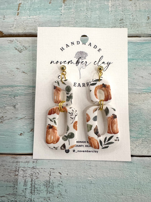 Pumpkin Print Rounded Rectangles Dangle